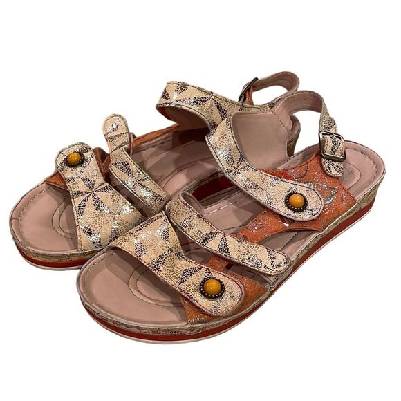 L'Artiste Spring Step Payokya Metallic Sandals Size EU 40 Artsy Tan Orange - Picture 1 of 13